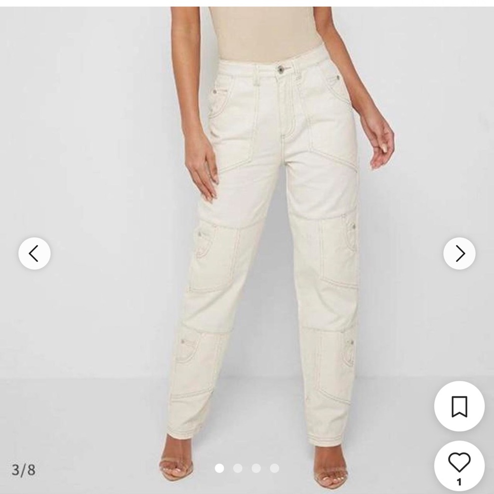 Maniere De Voir Ecru Mom Cargo Jeans Size 14